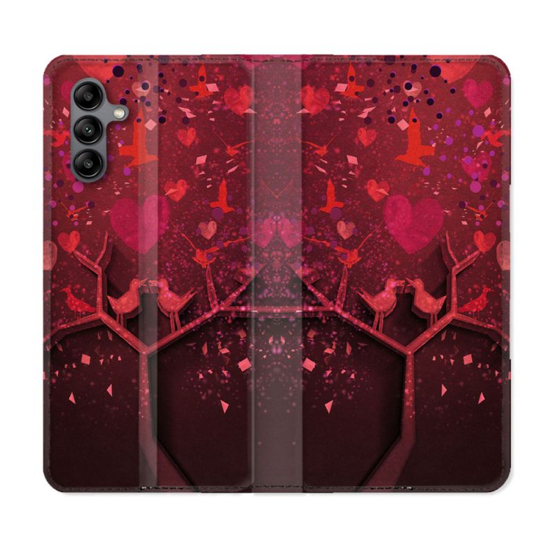Housse cuir portefeuille Pour Samsung Galaxy A04S Amour Arbre