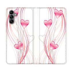 Housse cuir portefeuille Pour Samsung Galaxy A04S Amour Coeur Rose Montant sur Blanc