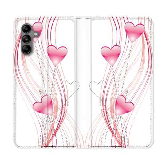 Housse cuir portefeuille Pour Samsung Galaxy A04S Amour Coeur Rose Montant sur Blanc