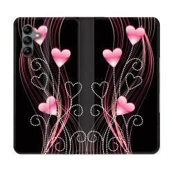 Housse cuir portefeuille Pour Samsung Galaxy A04S Amour Coeur Rose Montant sur Noir