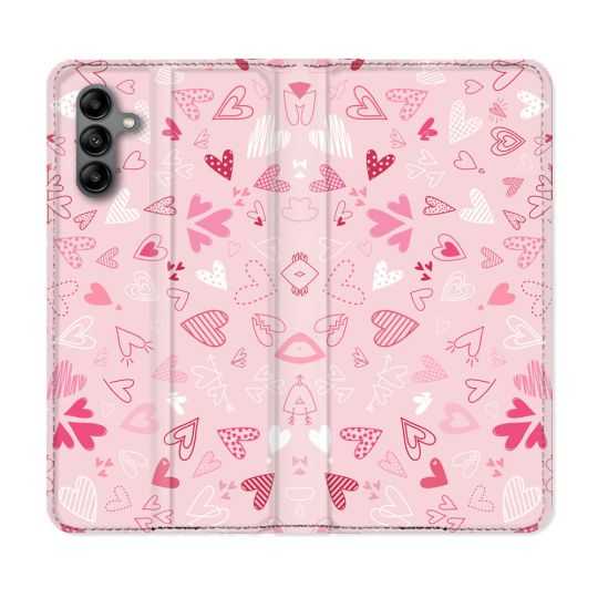 Housse cuir portefeuille Pour Samsung Galaxy A04S Amour Ptis Coeurs