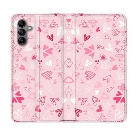 Housse cuir portefeuille Pour Samsung Galaxy A04S Amour Ptis Coeurs