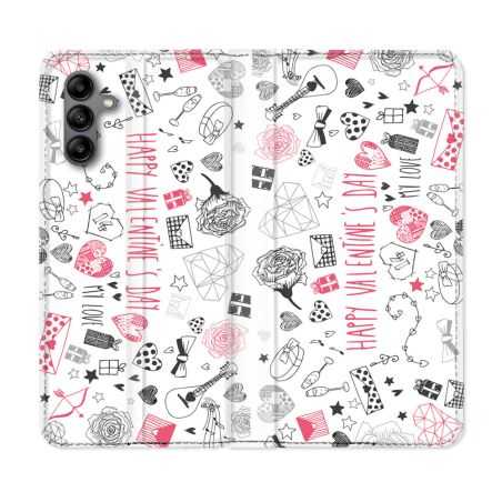 Housse cuir portefeuille Pour Samsung Galaxy A04S Amour Valentines