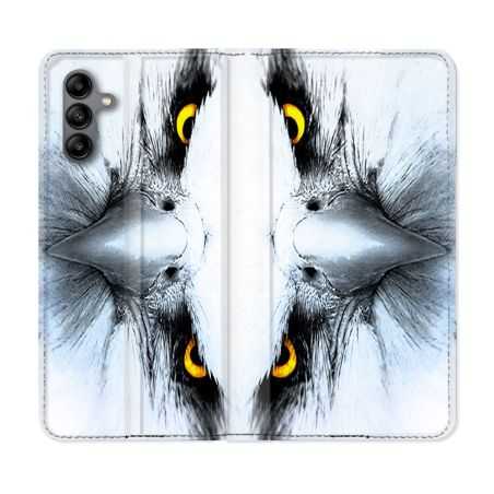 Housse cuir portefeuille Pour Samsung Galaxy A04S Animal Aigle Royal Blanc