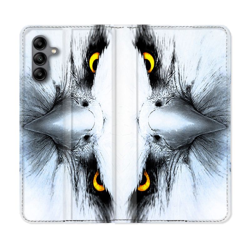 Housse cuir portefeuille Pour Samsung Galaxy A04S Animal Aigle Royal Blanc