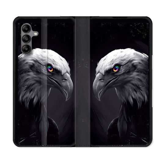 Housse cuir portefeuille Pour Samsung Galaxy A04S Animal Aigle Royal Noir