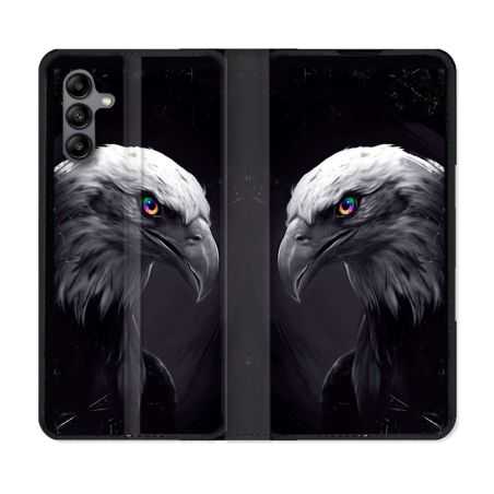 Housse cuir portefeuille Pour Samsung Galaxy A04S Animal Aigle Royal Noir