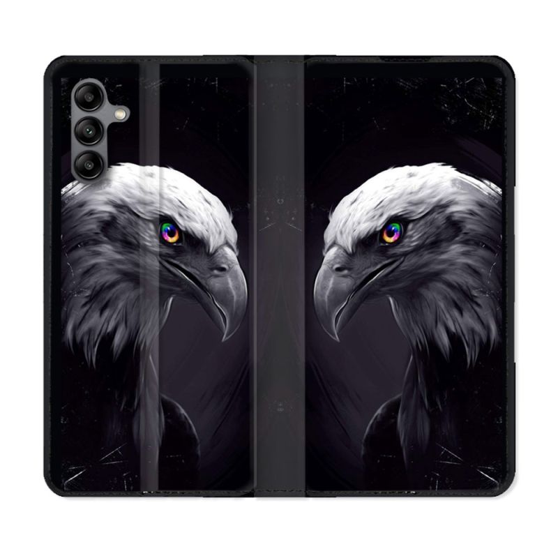 Housse cuir portefeuille Pour Samsung Galaxy A04S Animal Aigle Royal Noir