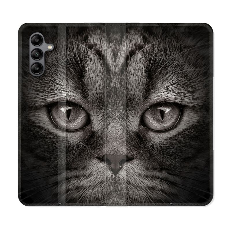 Housse cuir portefeuille Pour Samsung Galaxy A04S Animal Chat Gris