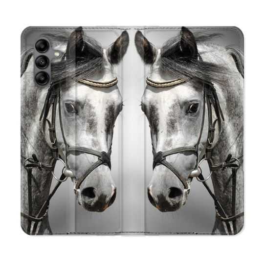 Housse cuir portefeuille Pour Samsung Galaxy A04S Animal Cheval Blanc