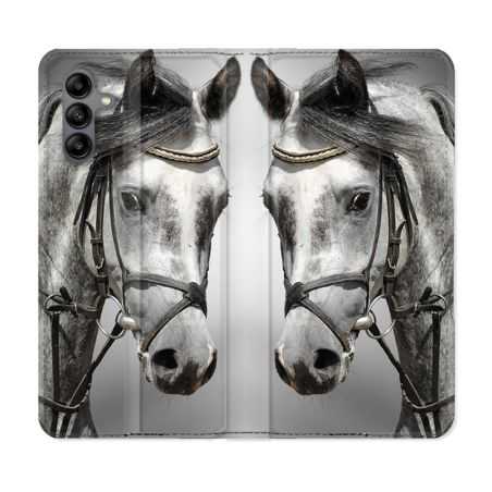 Housse cuir portefeuille Pour Samsung Galaxy A04S Animal Cheval Blanc