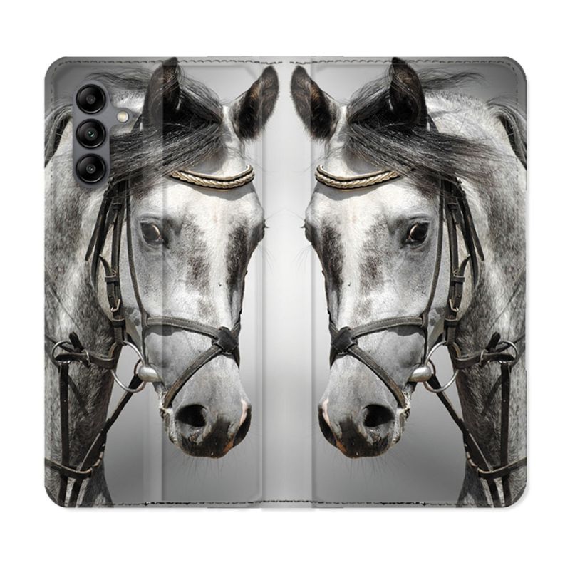Housse cuir portefeuille Pour Samsung Galaxy A04S Animal Cheval Blanc