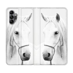 Housse cuir portefeuille Pour Samsung Galaxy A04S Animal Cheval Cristal