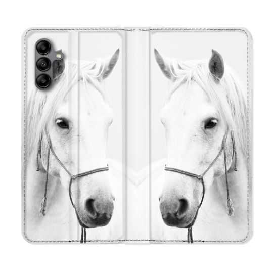 Housse cuir portefeuille Pour Samsung Galaxy A04S Animal Cheval Cristal