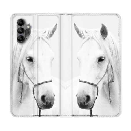Housse cuir portefeuille Pour Samsung Galaxy A04S Animal Cheval Cristal