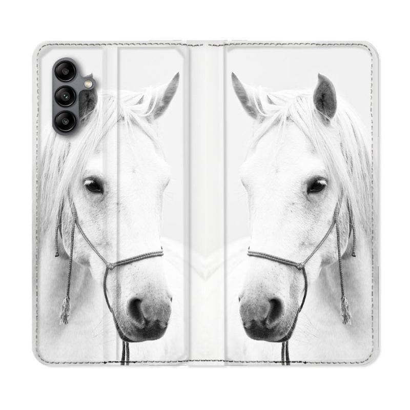 Housse cuir portefeuille Pour Samsung Galaxy A04S Animal Cheval Cristal