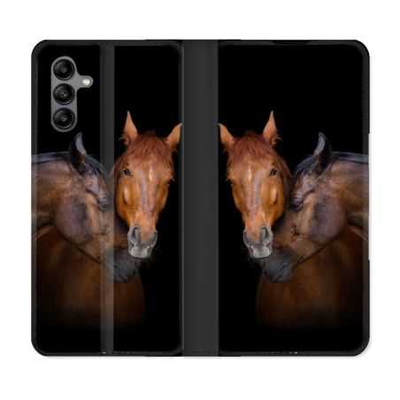 Housse cuir portefeuille Pour Samsung Galaxy A04S Animal Cheval Marron