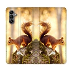 Housse cuir portefeuille Pour Samsung Galaxy A04S Animal Ecureuil Bois