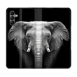Housse cuir portefeuille Pour Samsung Galaxy A04S Animal Elephant Noir