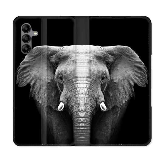 Housse cuir portefeuille Pour Samsung Galaxy A04S Animal Elephant Noir