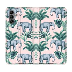 Housse cuir portefeuille Pour Samsung Galaxy A04S Animal Elephant Pattern