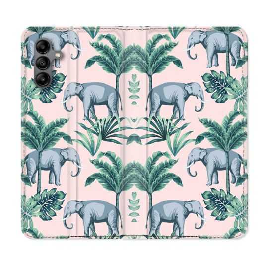 Housse cuir portefeuille Pour Samsung Galaxy A04S Animal Elephant Pattern
