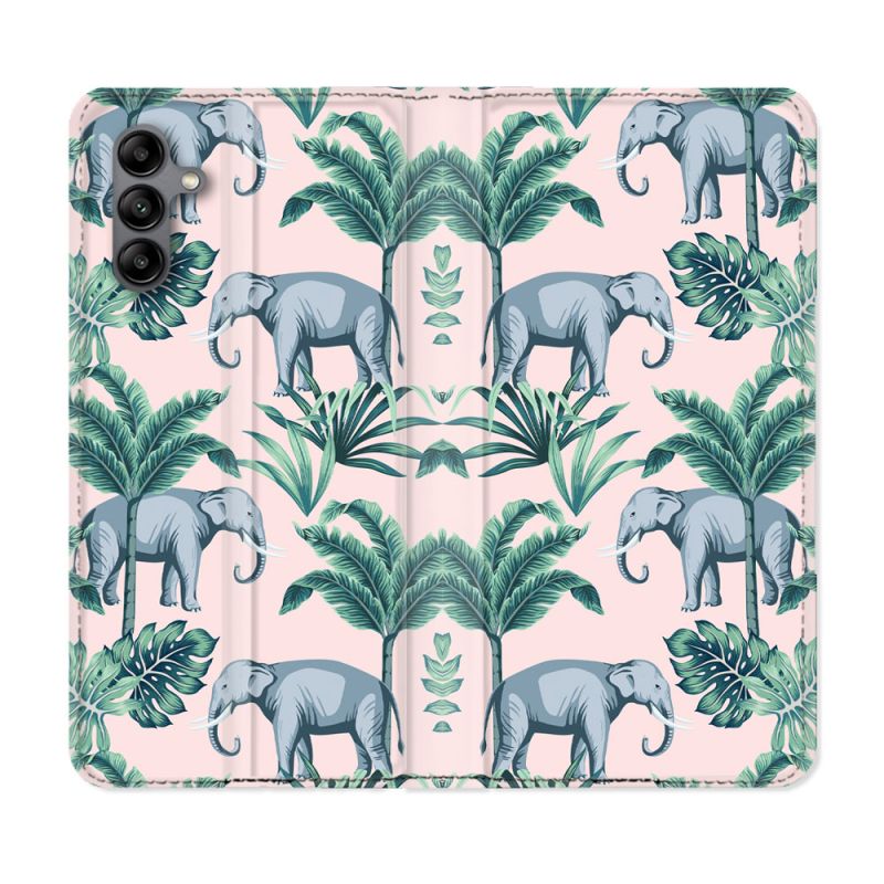 Housse cuir portefeuille Pour Samsung Galaxy A04S Animal Elephant Pattern