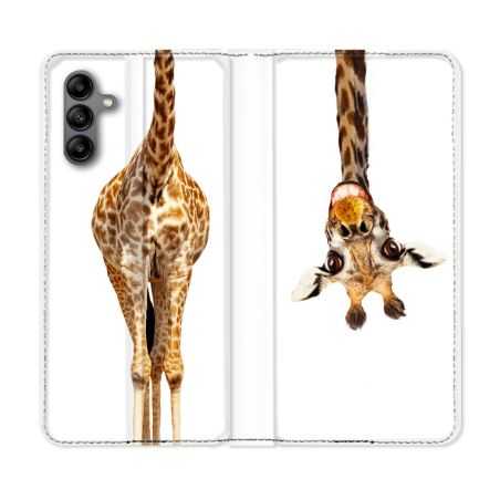 Housse cuir portefeuille Pour Samsung Galaxy A04S Animal Girafe Blanche