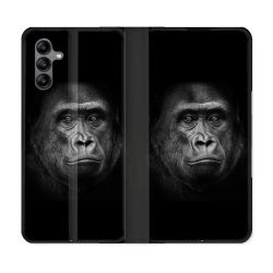 Housse cuir portefeuille Pour Samsung Galaxy A04S Animal Gorille Noir