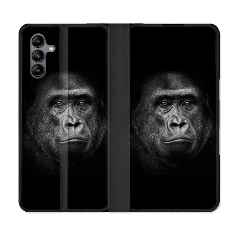 Housse cuir portefeuille Pour Samsung Galaxy A04S Animal Gorille Noir