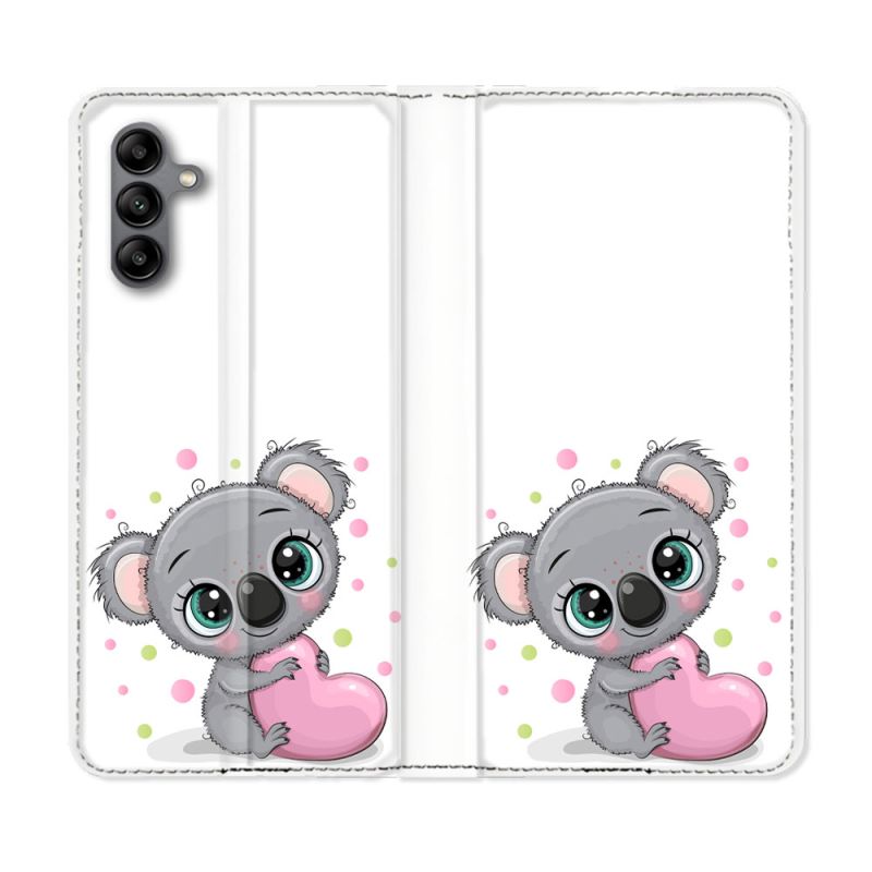 Housse cuir portefeuille Pour Samsung Galaxy A04S Animal Koala Cœur