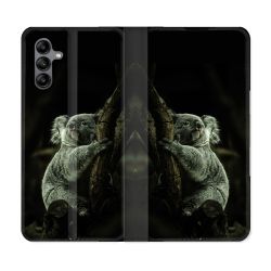 Housse cuir portefeuille Pour Samsung Galaxy A04S Animal Koala Noir