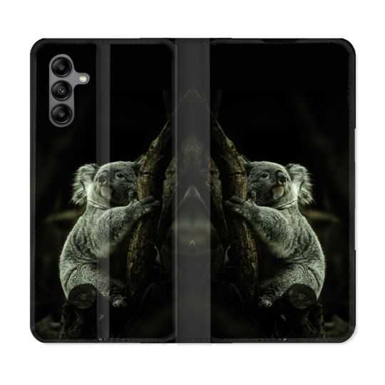 Housse cuir portefeuille Pour Samsung Galaxy A04S Animal Koala Noir