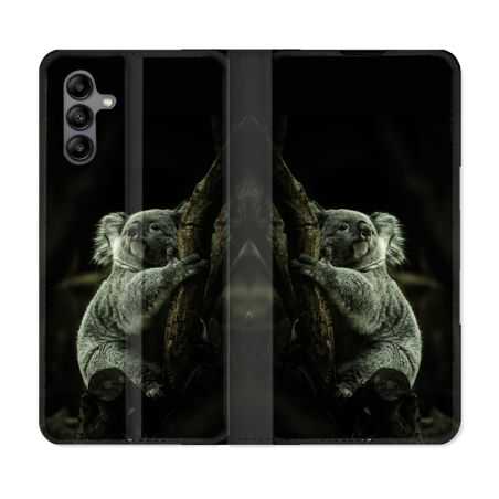 Housse cuir portefeuille Pour Samsung Galaxy A04S Animal Koala Noir