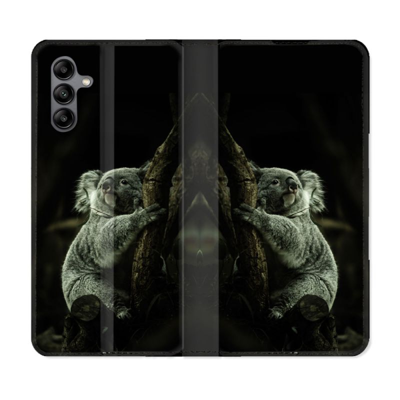 Housse cuir portefeuille Pour Samsung Galaxy A04S Animal Koala Noir