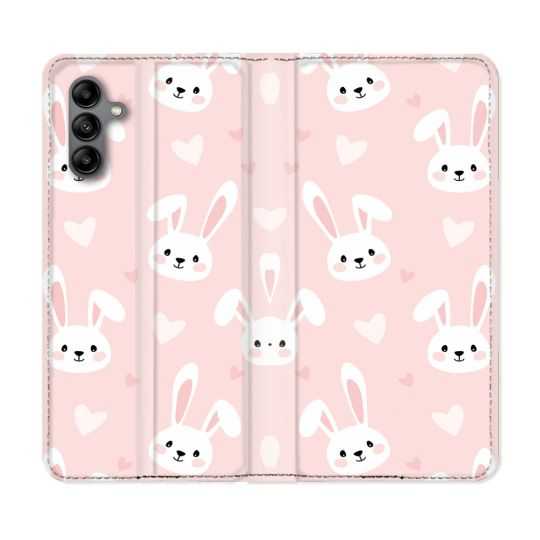 Housse cuir portefeuille Pour Samsung Galaxy A04S Animal Lapin Rose