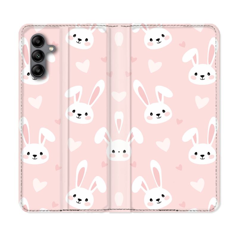 Housse cuir portefeuille Pour Samsung Galaxy A04S Animal Lapin Rose