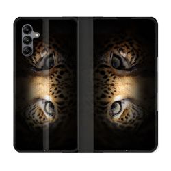 Housse cuir portefeuille Pour Samsung Galaxy A04S Animal Leopard Yeux