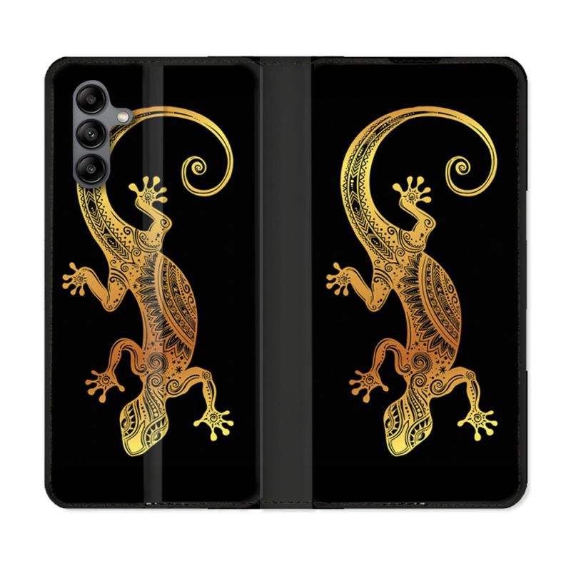 Housse cuir portefeuille Pour Samsung Galaxy A04S Animal Lezard Noir