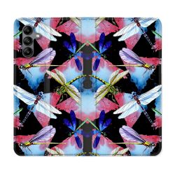 Housse cuir portefeuille Pour Samsung Galaxy A04S Animal Libellule