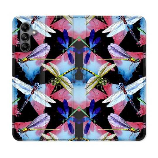Housse cuir portefeuille Pour Samsung Galaxy A04S Animal Libellule