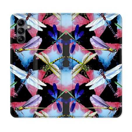 Housse cuir portefeuille Pour Samsung Galaxy A04S Animal Libellule