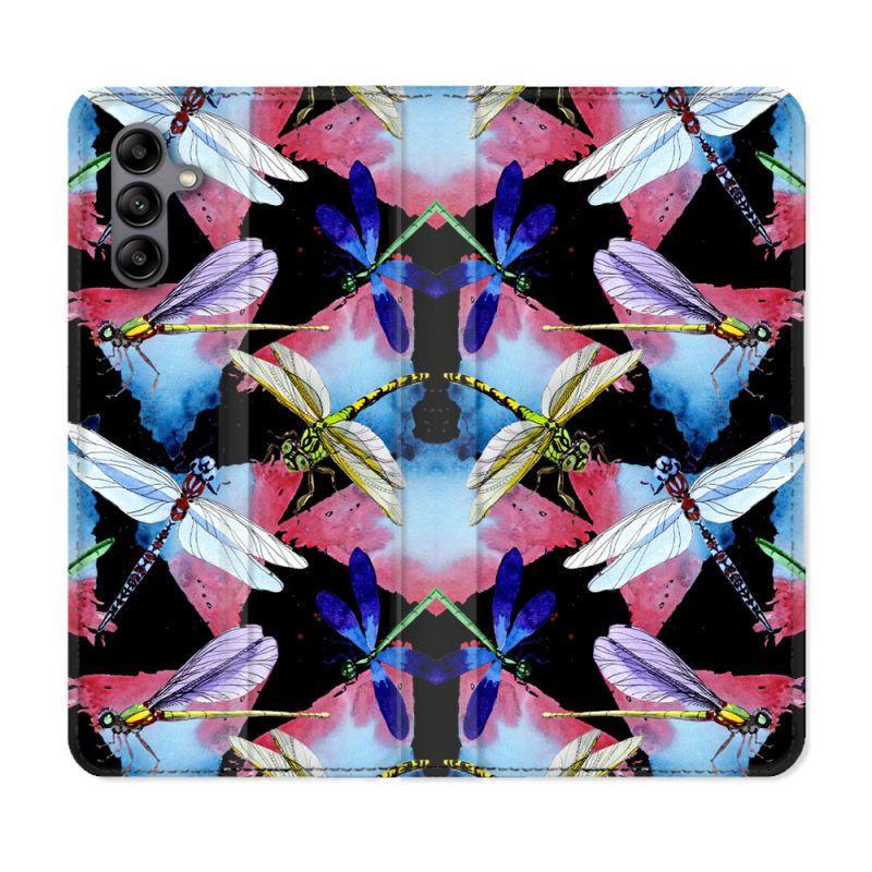 Housse cuir portefeuille Pour Samsung Galaxy A04S Animal Libellule