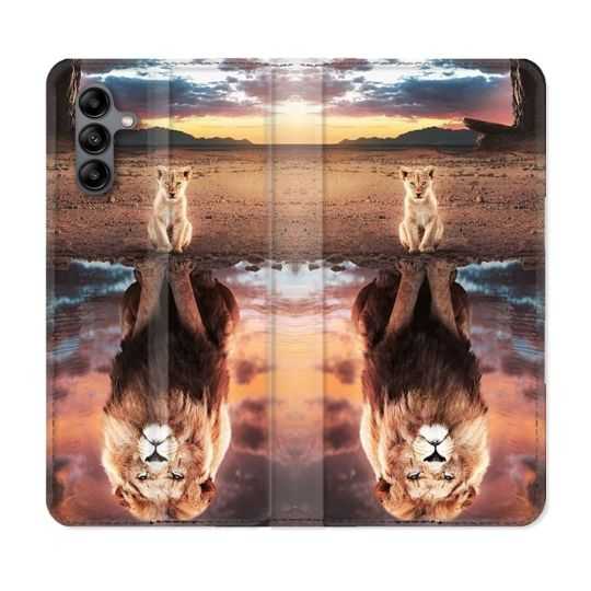 Housse cuir portefeuille Pour Samsung Galaxy A04S Animal Lion Reflet