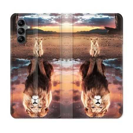 Housse cuir portefeuille Pour Samsung Galaxy A04S Animal Lion Reflet