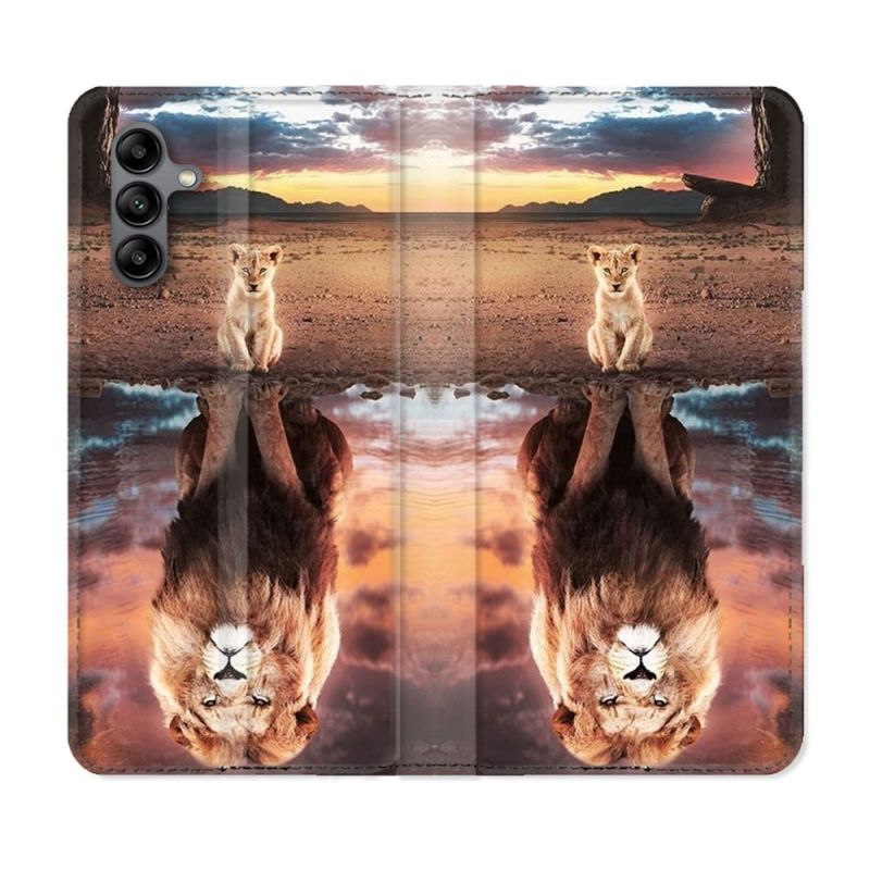 Housse cuir portefeuille Pour Samsung Galaxy A04S Animal Lion Reflet
