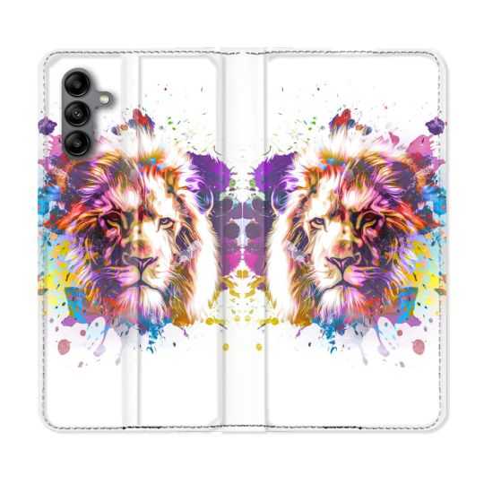 Housse cuir portefeuille Pour Samsung Galaxy A04S Animal Lion Tag