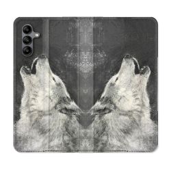 Housse cuir portefeuille Pour Samsung Galaxy A04S Animal Loup Hurlement