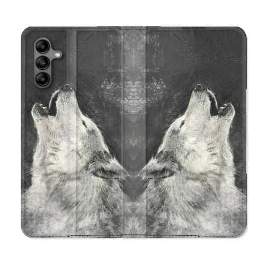 Housse cuir portefeuille Pour Samsung Galaxy A04S Animal Loup Hurlement