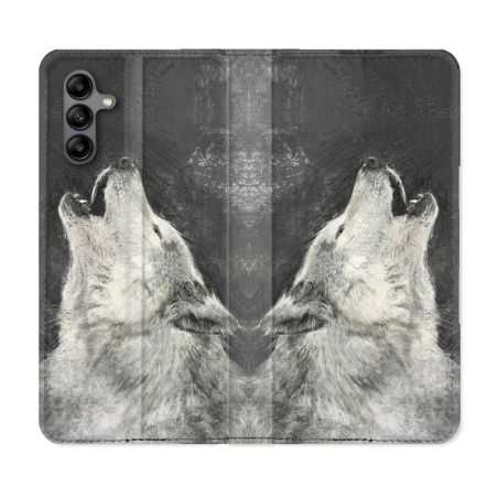 Housse cuir portefeuille Pour Samsung Galaxy A04S Animal Loup Hurlement